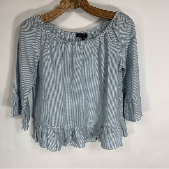 Sanctuary Narrow Blue Stripe Linen Top Sz Small - Picture 5 of 8